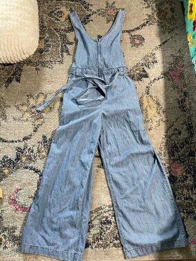 Vanilla Star Light Blue Denim Wide-Leg Jumpsuit with Tie Waist